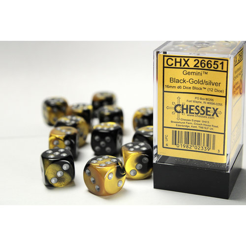 Chessex DICE SET 16mm GEMINI BLACK-GOLD Chessex DICE SET 16mm GEMINI BLACK-GOLD