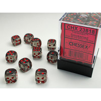 DICE SET 12mm TRANSLUCENT SMOKE/RED