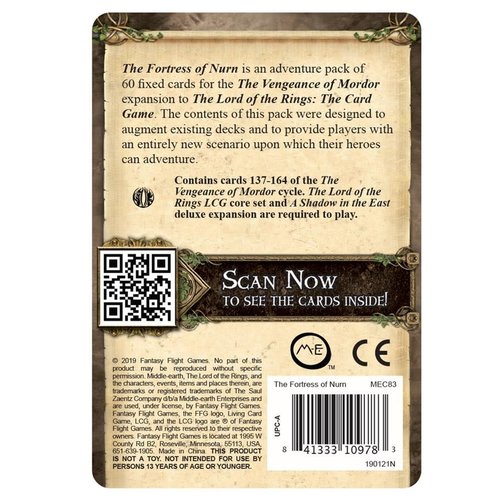 Fantasy Flight Games LORD OF THE RINGS LCG: THE FORTRESS OF NURN ADVENTURE PACK