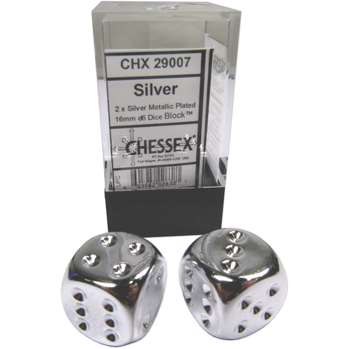 Chessex DICE PAIR 16mm SILVER PLATED Chessex DICE PAIR 16mm SILVER PLATED