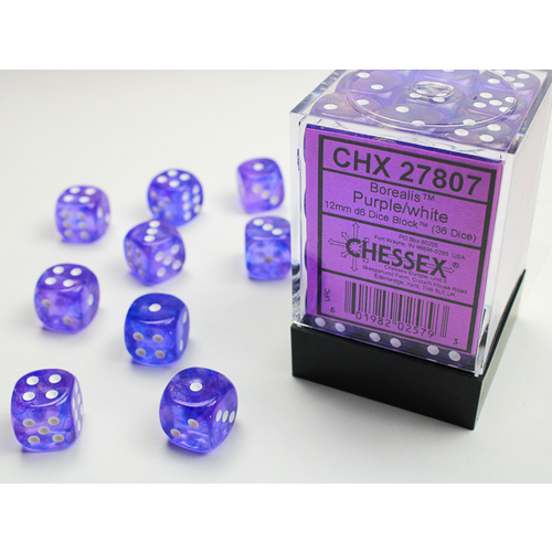 Chessex DICE SET 12mm BOREALIS PURPLE/WHITE Chessex DICE SET 12mm BOREALIS PURPLE/WHITE