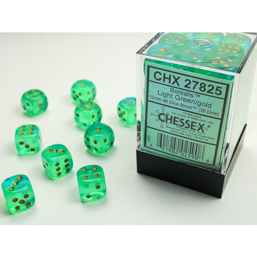 Chessex DICE SET 12mm BOREALIS LIGHT GREEN/GOLD Chessex DICE SET 12mm BOREALIS LIGHT GREEN/GOLD