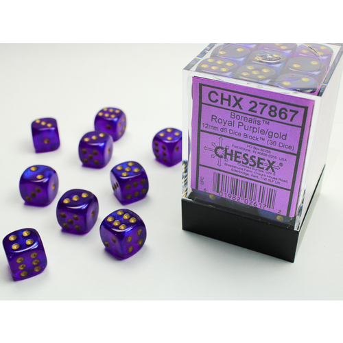 Chessex DICE SET 12mm BOREALIS ROYAL PURPLE/GOLD Chessex DICE SET 12mm BOREALIS ROYAL PURPLE/GOLD