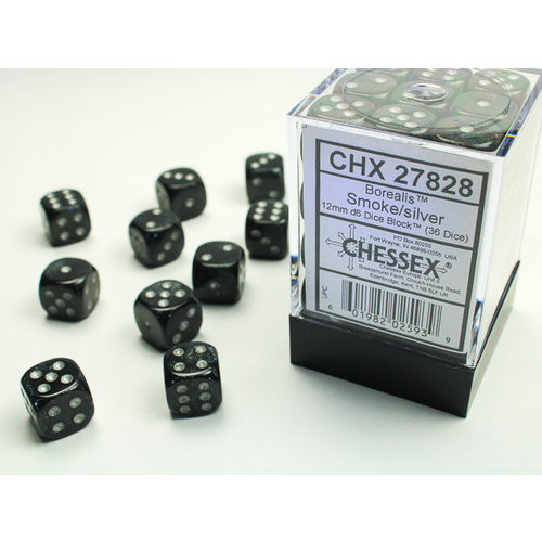Chessex DICE SET 12mm BOREALIS SMOKE/SILVER Chessex DICE SET 12mm BOREALIS SMOKE/SILVER