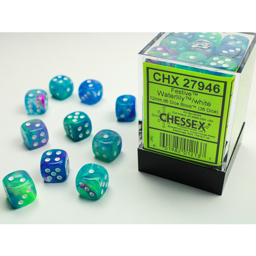 Chessex DICE SET 12mm FESTIVE WATERLILY/WHITE Chessex DICE SET 12mm FESTIVE WATERLILY/WHITE