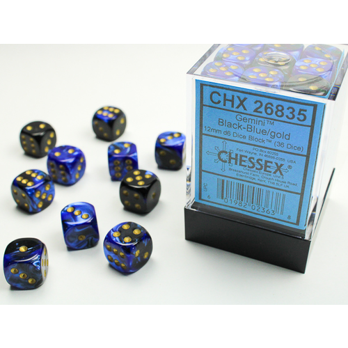 Chessex DICE SET 12mm GEMINI BLACK-BLUE/GOLD