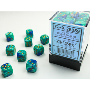 Chessex DICE SET 12mm GEMINI BLUE-TEAL w/GOLD