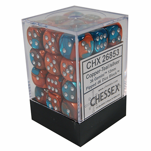 Chessex DICE SET 12mm GEMINI COPPER-TEAL/SILVER Chessex DICE SET 12mm GEMINI COPPER-TEAL/SILVER