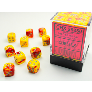 Chessex DICE SET 12mm GEMINI RED-YELLOW/SILVER