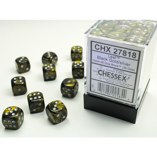 Chessex DICE SET 12mm LEAF BLACK-GOLD/SILVER Chessex DICE SET 12mm LEAF BLACK-GOLD/SILVER