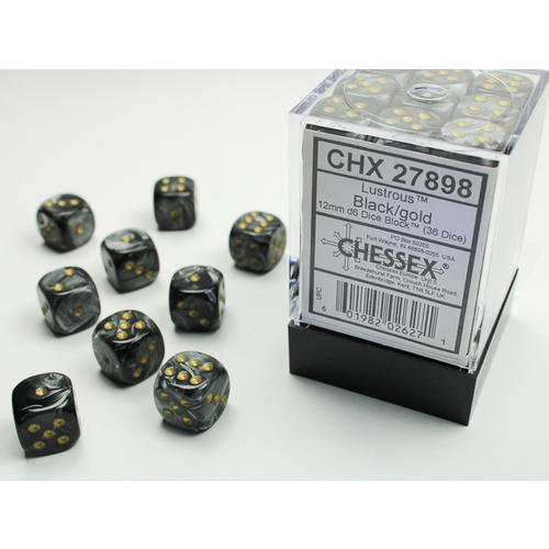 Chessex DICE SET 12mm LUSTROUS BLACK/GOLD Chessex DICE SET 12mm LUSTROUS BLACK/GOLD