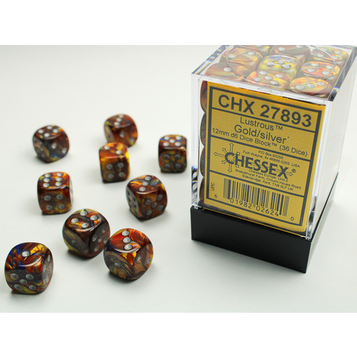 Chessex DICE SET 12mm LUSTROUS GOLD-SILVER