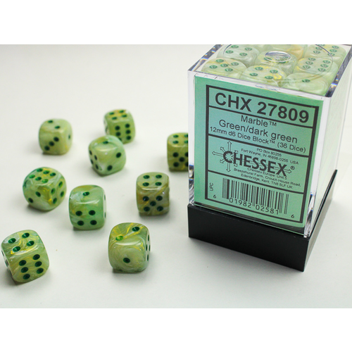 Chessex DICE SET 12mm MARBLE GREEN-DARK GREEN