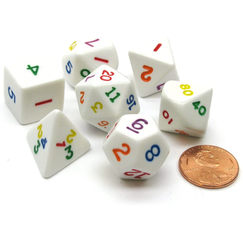Chessex DICE SET 7 OPAQUE WHITE-RAINBOW Chessex DICE SET 7 OPAQUE WHITE-RAINBOW