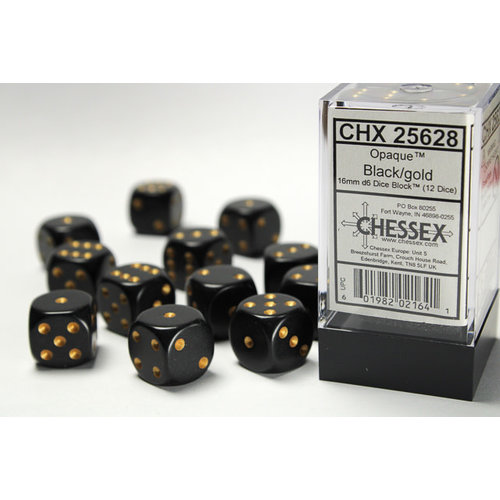Chessex DICE SET 16mm OPAQUE BLACK-GOLD