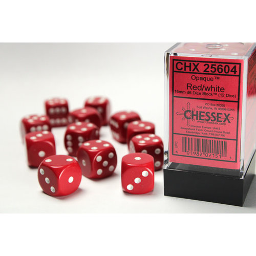 Chessex DICE SET 16mm OPAQUE RED w/WHITE