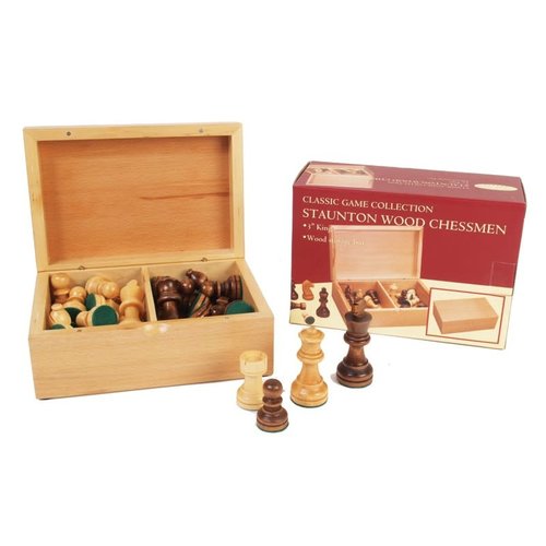 John Hansen Company CHESSMEN 3" STAUNTON w/ WOOD STORAGE BOX John Hansen Company CHESSMEN 3" STAUNTON w/ WOOD STORAGE BOX
