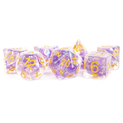 Metallic Dice Games DICE SET 7 PEARL RESIN: PURPLE / GOLD Metallic Dice Games DICE SET 7 PEARL RESIN: PURPLE / GOLD