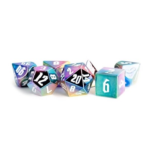 Metallic Dice Company DICE SET 7 ALUMINUM PLATED: RAINBOW AEGIS INKED Metallic Dice Company DICE SET 7 ALUMINUM PLATED: RAINBOW AEGIS INKED