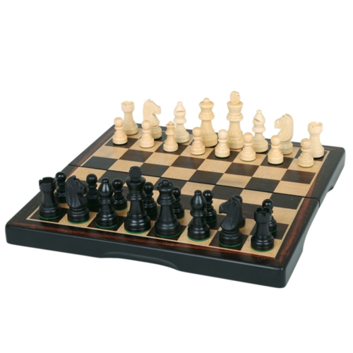 John Hansen Company COMBO 3 IN 1 DARK WOOD 11" Checkers, Chess, Backgammon