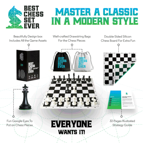 Best Chess Set Ever BEST CHESS SET EVER XL - Quadruple-Weighted Pieces, Double-Sided Silicone Board