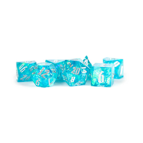 Metallic Dice Games DICE SET 7: SHARP AQUA PYRE Metallic Dice Games DICE SET 7: SHARP AQUA PYRE