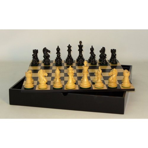 WorldWise Imports CHESS SET 3.75" PRO BLACK/NATURAL BOXWOOD on 16.5"/2" CHEST