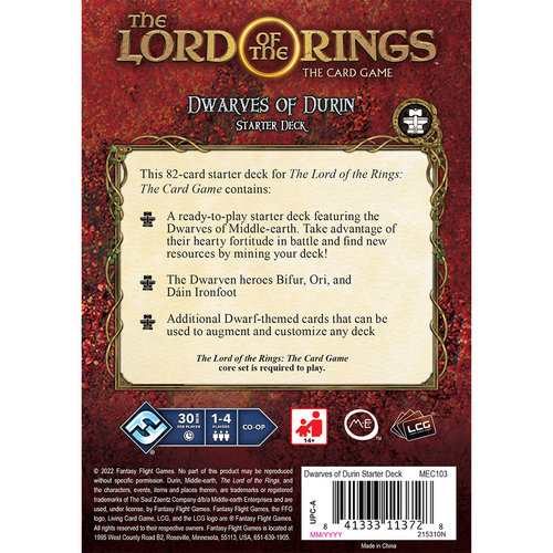 Fantasy Flight Games LORD OF THE RINGS LCG: DWARVES OF DURIN STARTER DECK