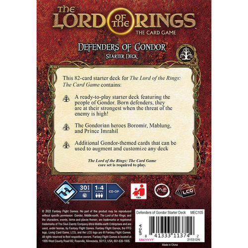 Fantasy Flight Games LORD OF THE RINGS LCG: DEFENDERS OF GONDOR STARTER DECK