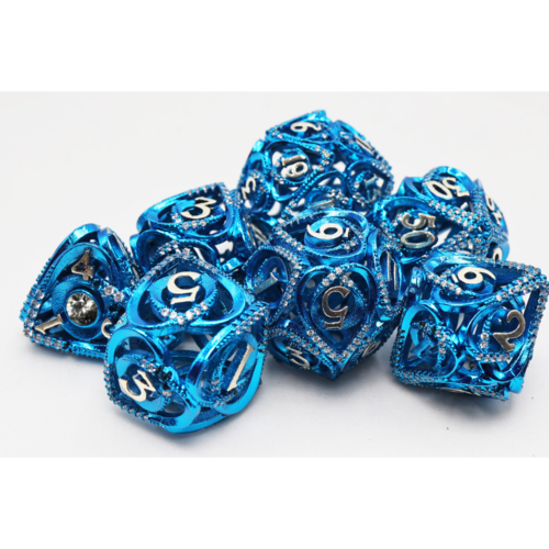 Foam Brain Games DICE SET 7 HOLLOW HEARTS JEWELED BLUE Foam Brain Games DICE SET 7 HOLLOW HEARTS JEWELED BLUE