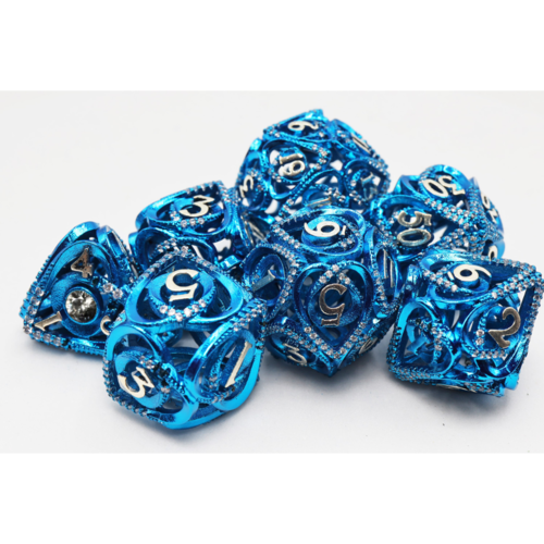 Foam Brain Games DICE SET 7 HOLLOW HEARTS JEWELED BLUE