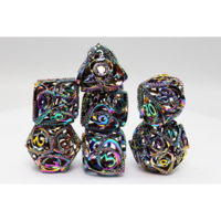 DICE SET 7 HOLLOW HEARTS JEWELED BURNT OPAL