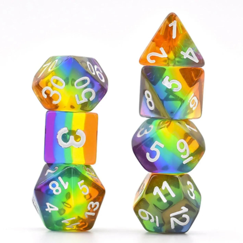 Foam Brain Games DICE SET 7 TRANSLUCENT RAINBOW RPG DICE SET