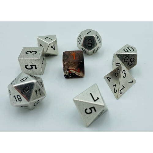 Chessex DICE SET 7  SILVER METAL