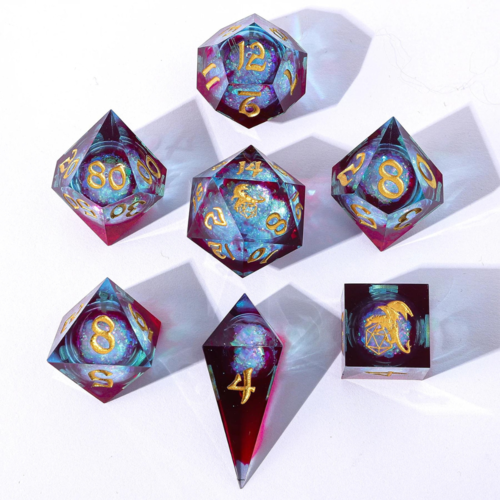 Hymgho Dice DICE SET 7 LIQUID CORE ELEMENTAL MANA RED & BLUE w/GOLD