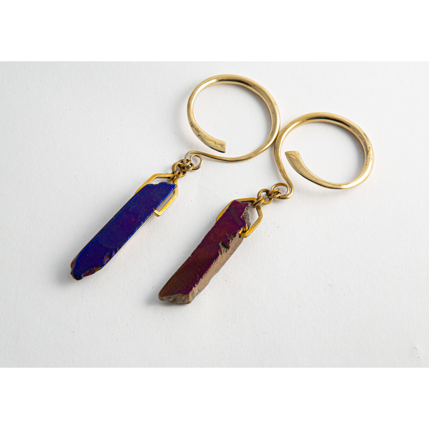 Diablo Organics Diablo Organics brass-set titanium coated chalcedony on medium hoop coil