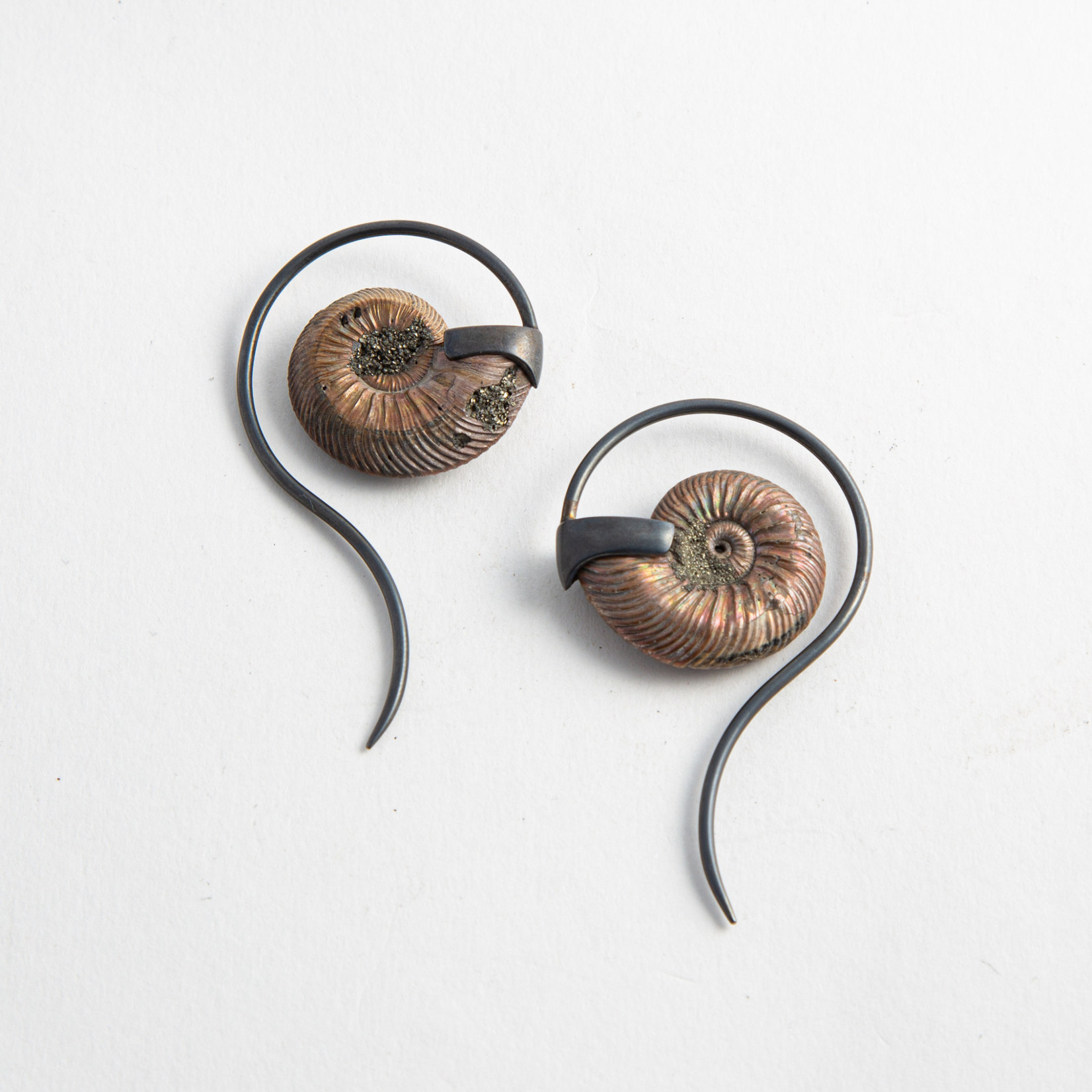 Quetzalli jewelry Quetzalli Oxidized Silver and Opalised Ammonite Swans