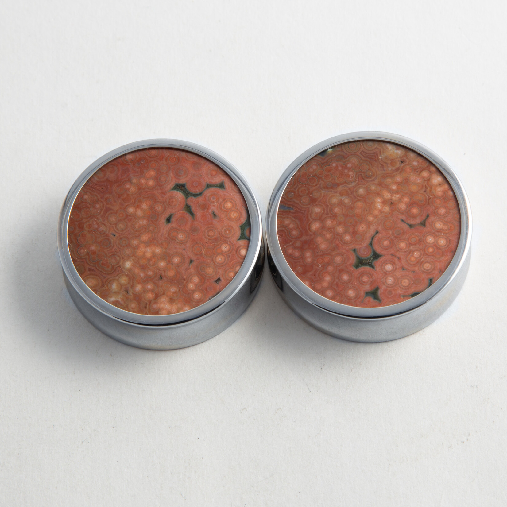 Reign Custom Design Reign 1-1/2 steel ocean jasper cabochon double flared plugs