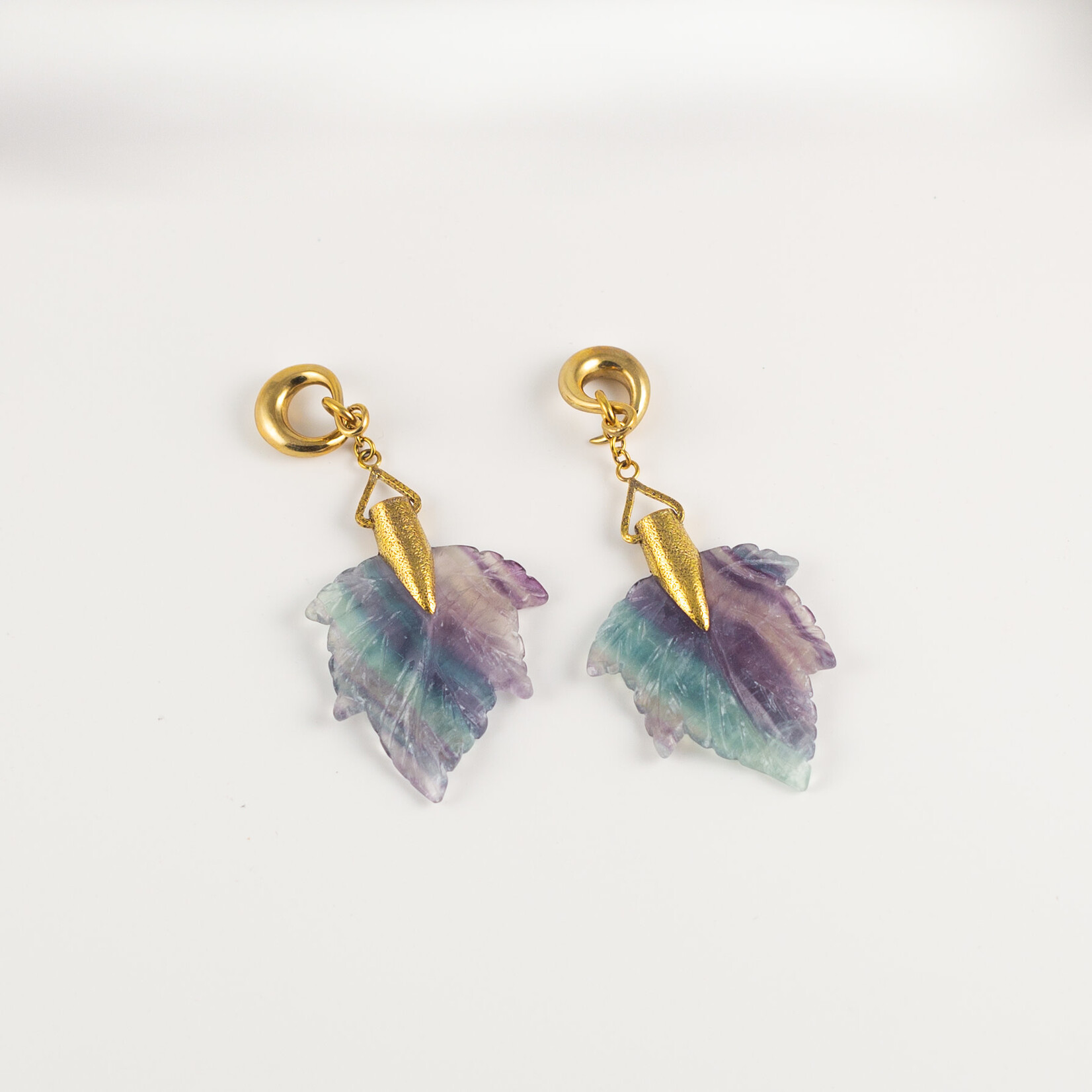 Diablo Organics Diablo Organics brass-set large fluorite maple leaves on large classic coil