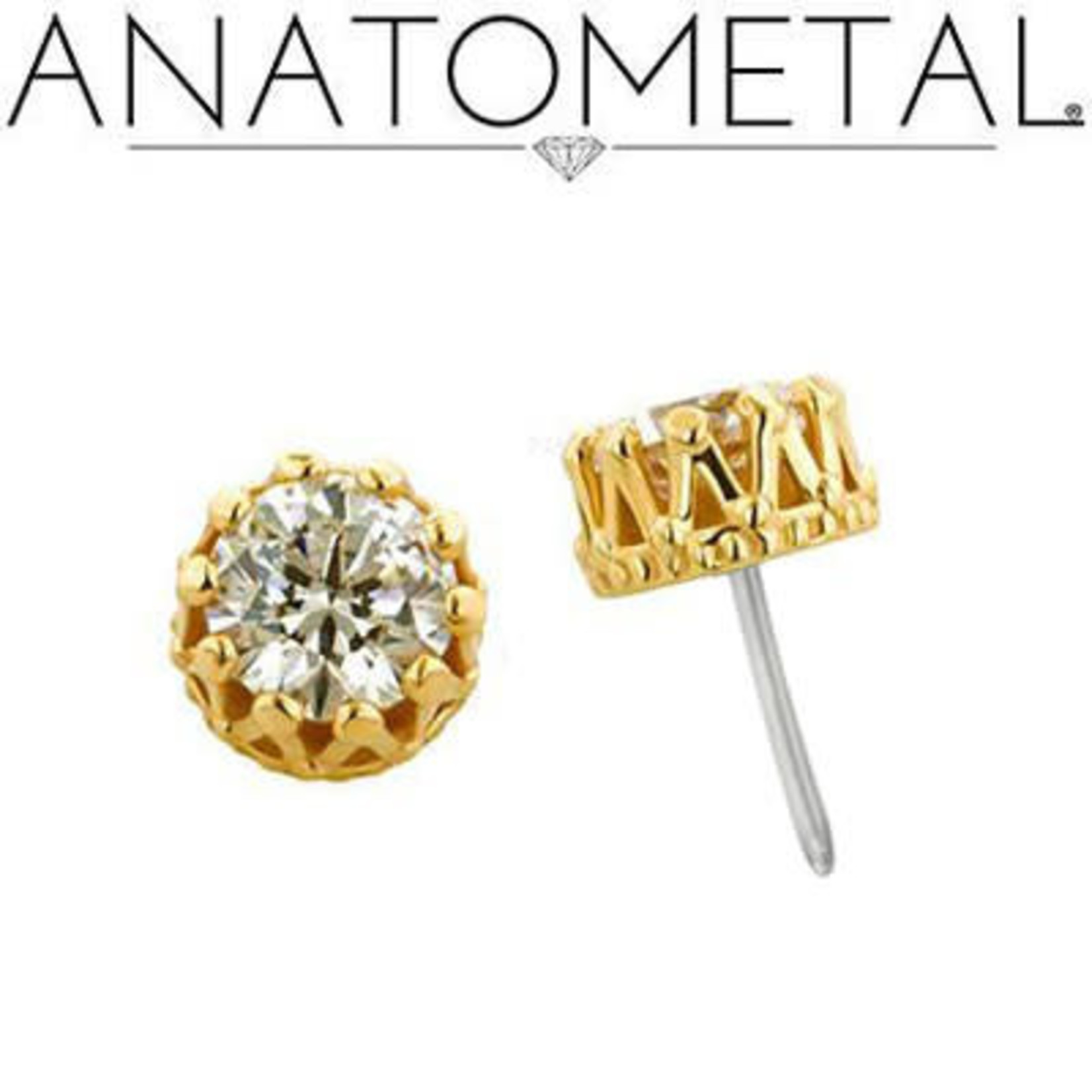 Anatometal Anatometal gold "King" press-fit end with crown-set 4.0 gemstone