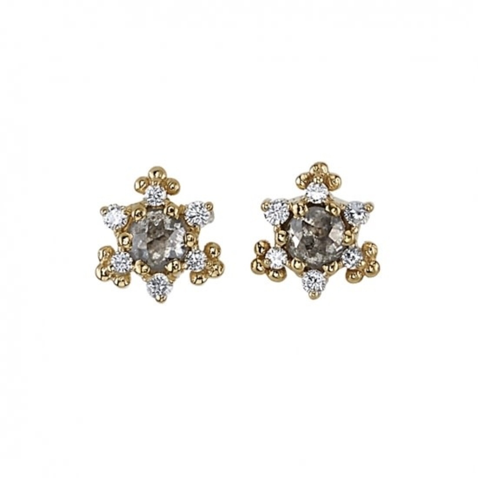 BVLA BVLA yellow gold "Bayle" threaded end with 1x 3.0 rose cut grey diamond, 3x 1.0 CZ and 3x 1.25 CZ