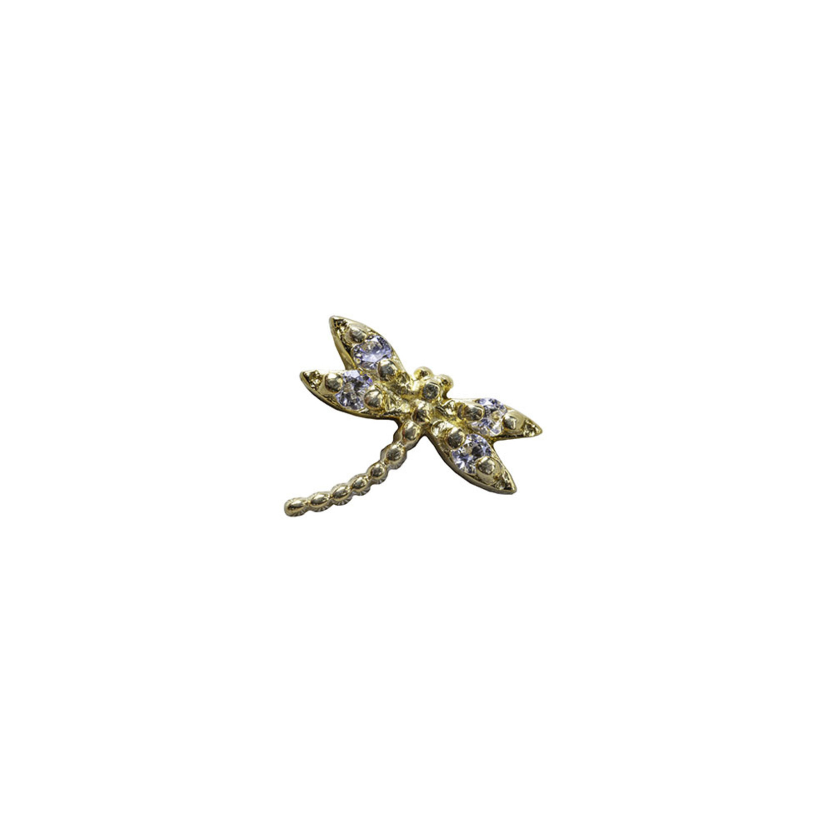 BVLA BVLA yellow gold "Damselfly" threaded end with 4x 1.0 CZ. Curved left