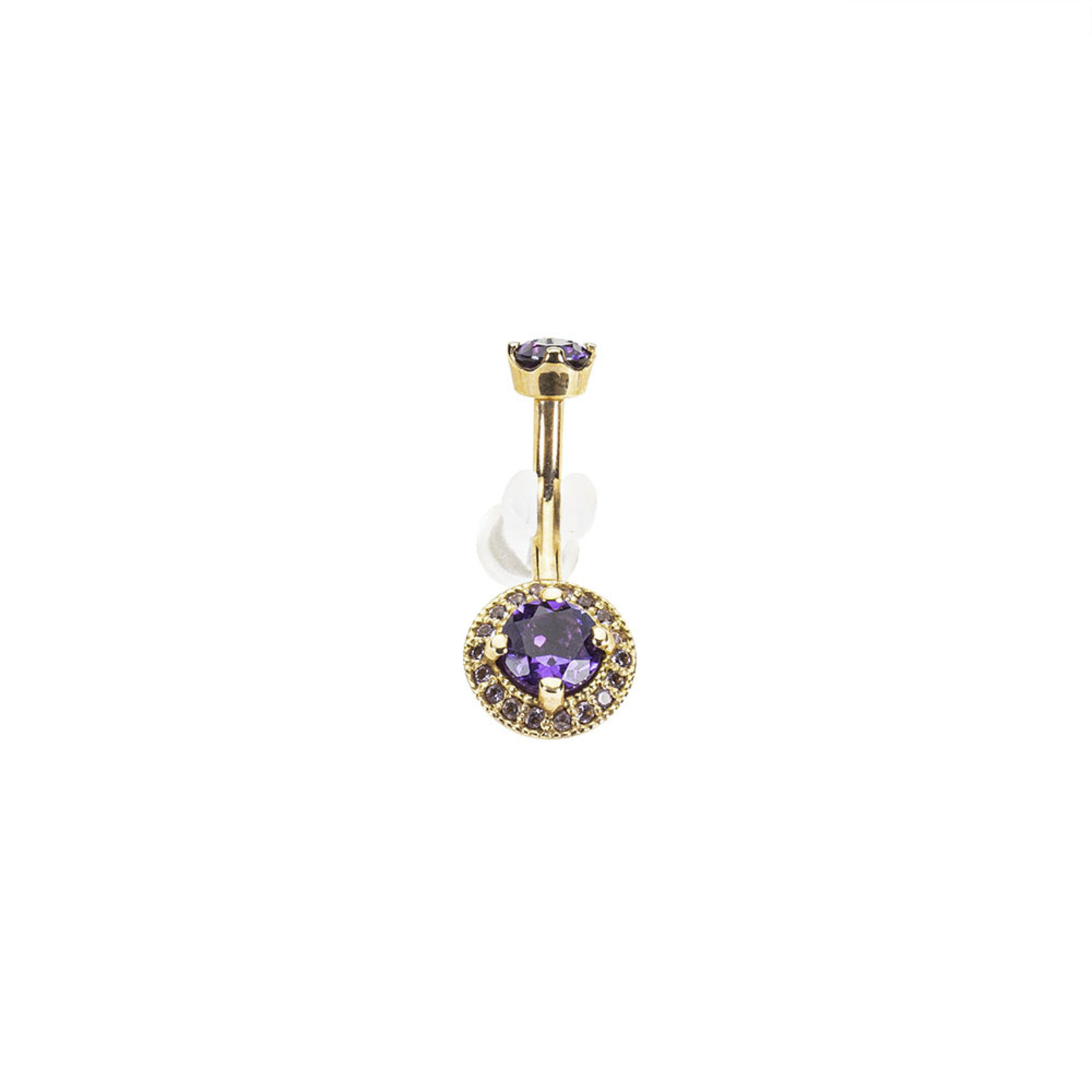 BVLA BVLA 14g 3/8 rose gold "Halo" navel curve with 4.0 prong set Amethyst top and a 5.0 amethyst center surrounded by 1.0 light amethyst