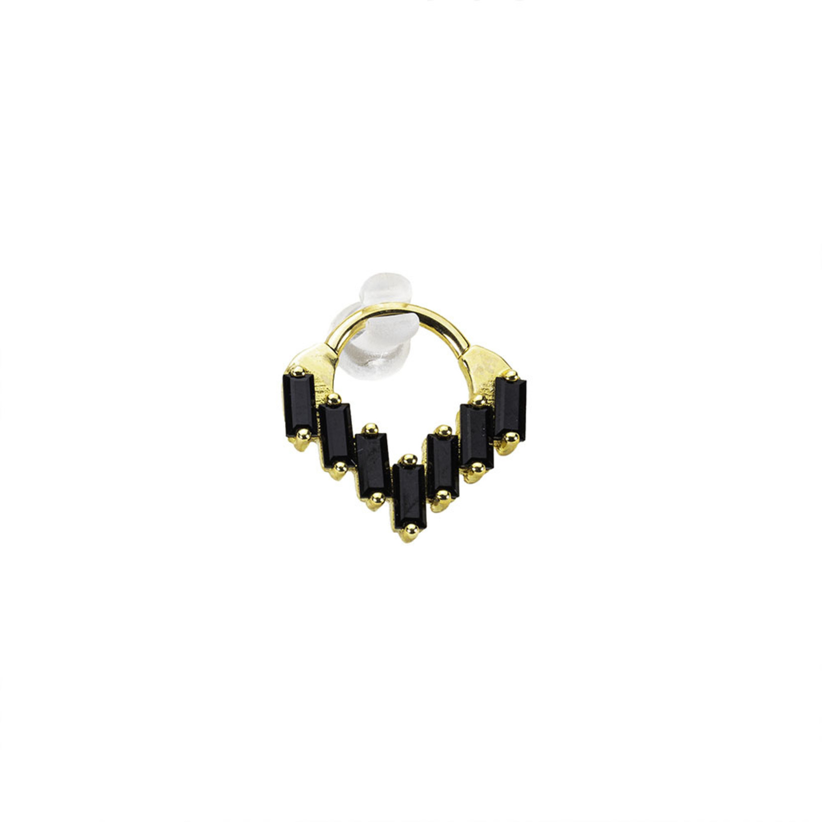 BVLA BVLA 16g 5/16 yellow gold "Acacia" clicker with black onyx baguette clicker