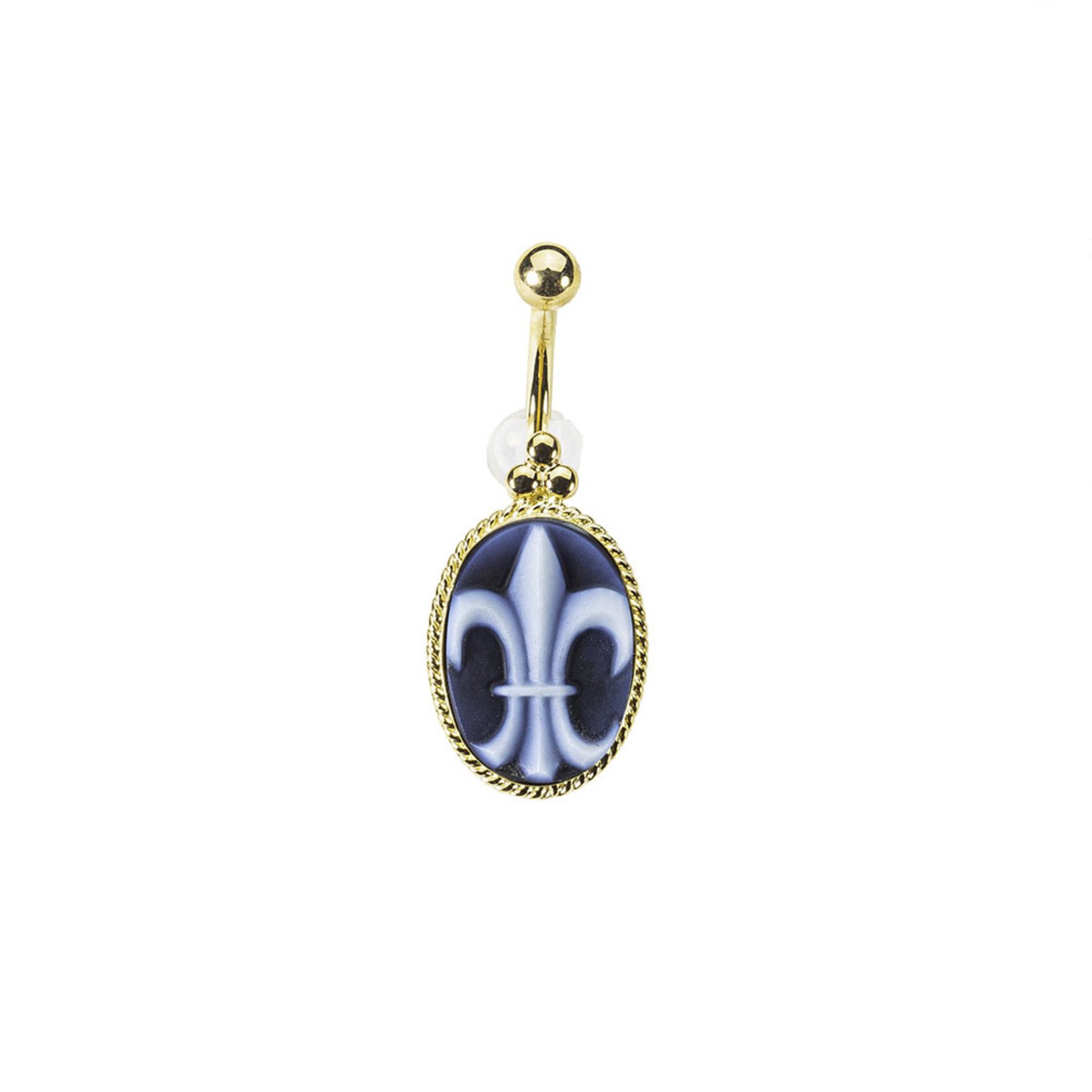 BVLA BVLA 14g 3/8 yellow gold J-Curve with black agate fleur de lis cameo