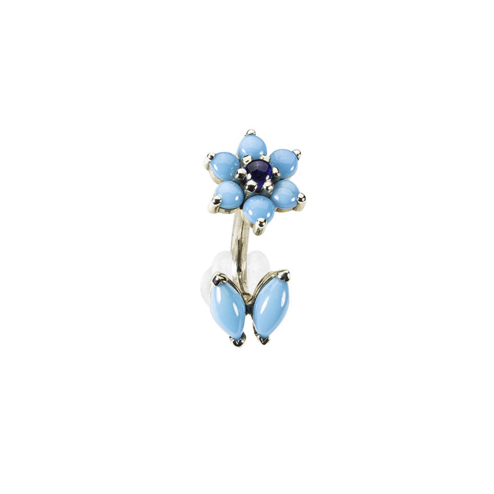 BVLA BVLA 14g 3/8 white gold "Daisy" j-curve with turquoise and sapphire cabochon