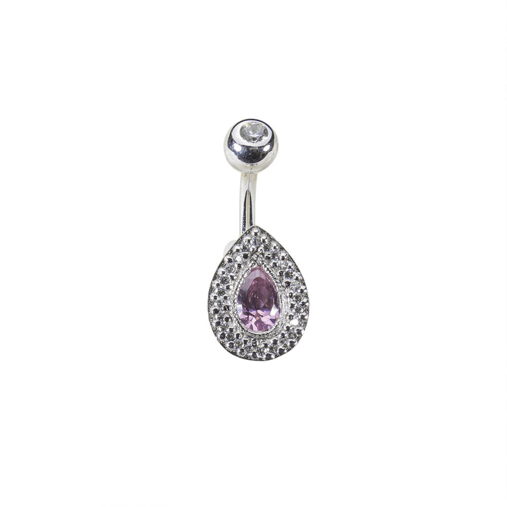 BVLA BVLA 14g 3/8 white gold j curve with pear cut pink CZ surrounded by CZ