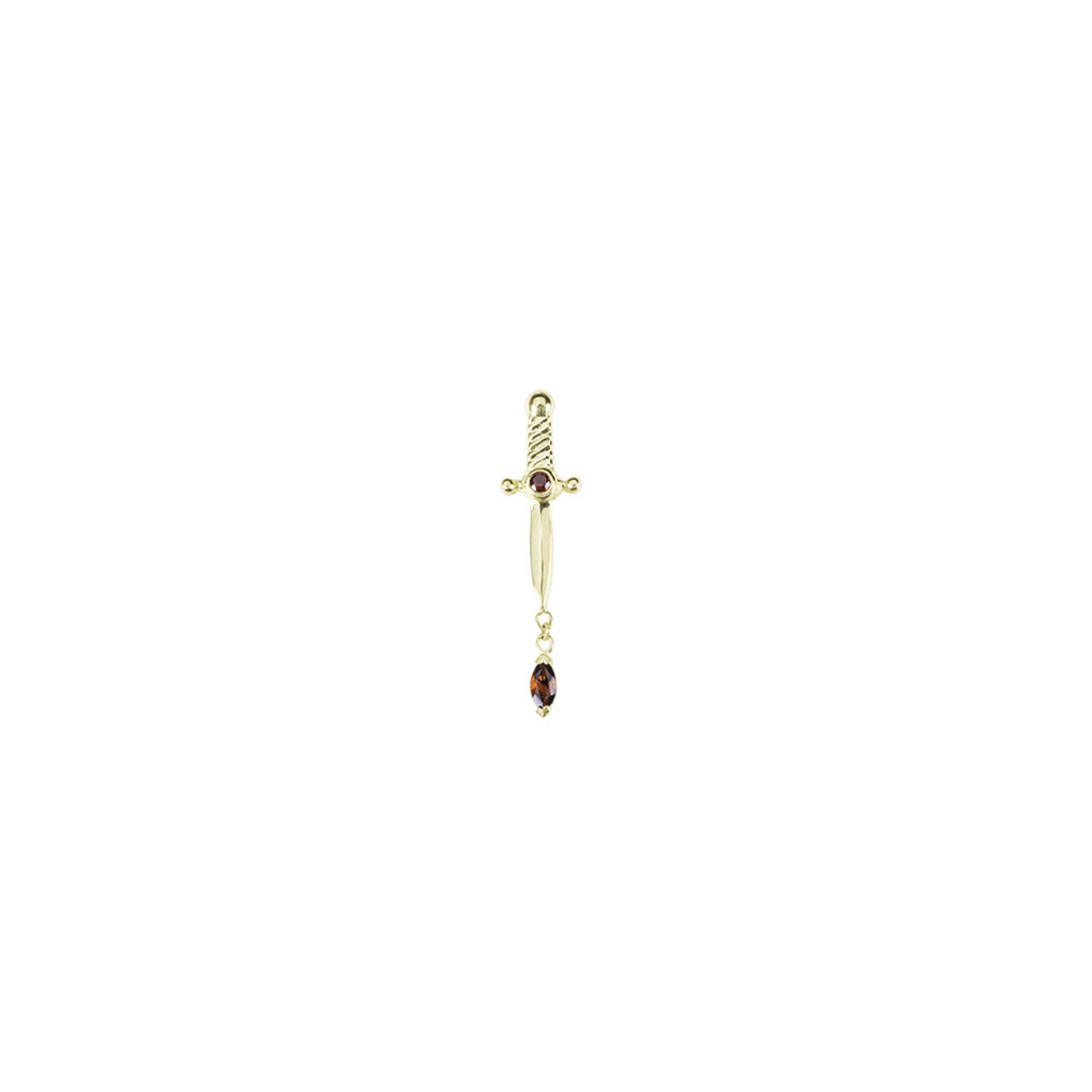 BVLA BVLA yellow gold "Kiss of Death" threaded end with 1.25 AA garnet in the hilt and 3x1.5 AA garnet marquise.