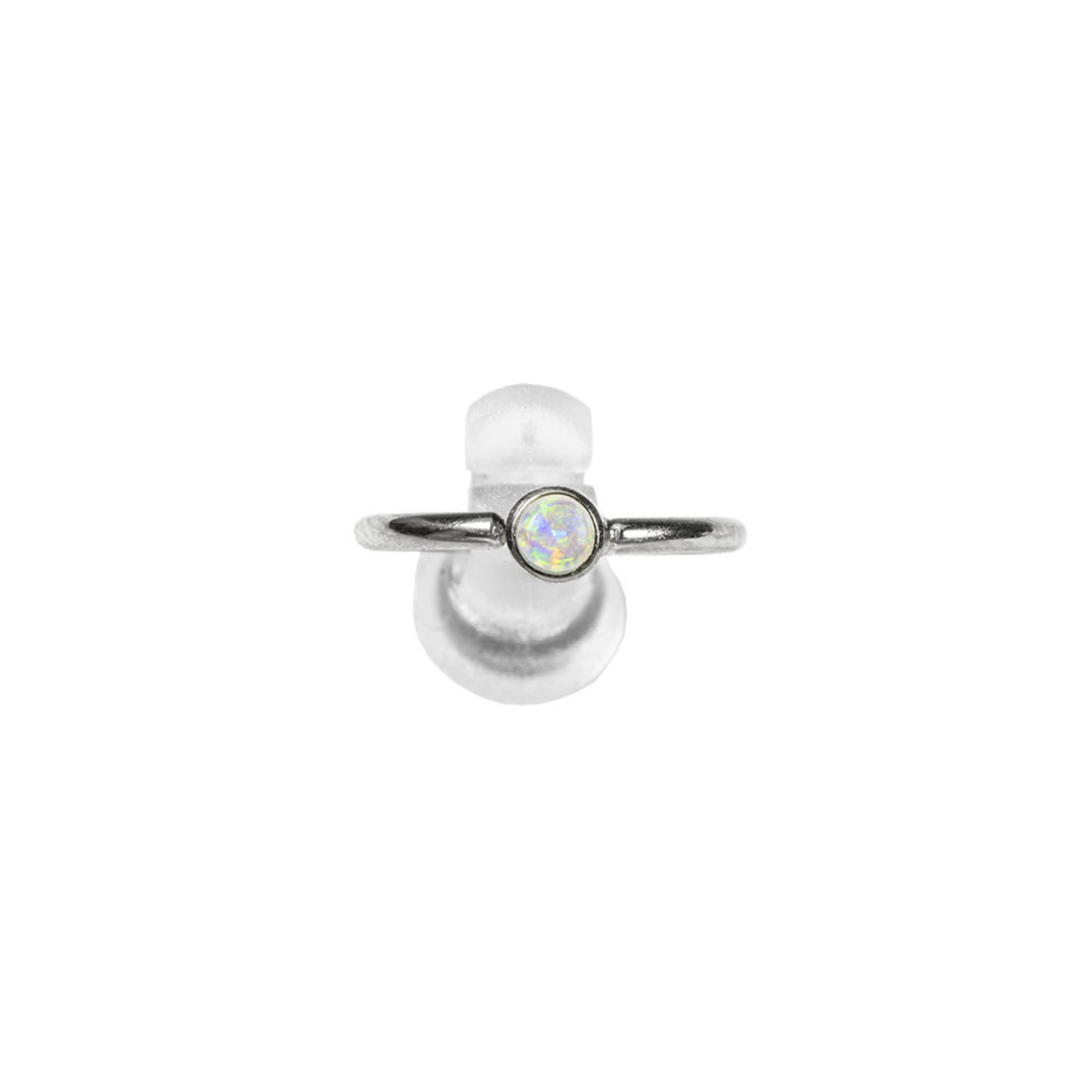 BVLA 18g BVLA fixed ring with bezel-set 2.0 AAA white opal cabochon