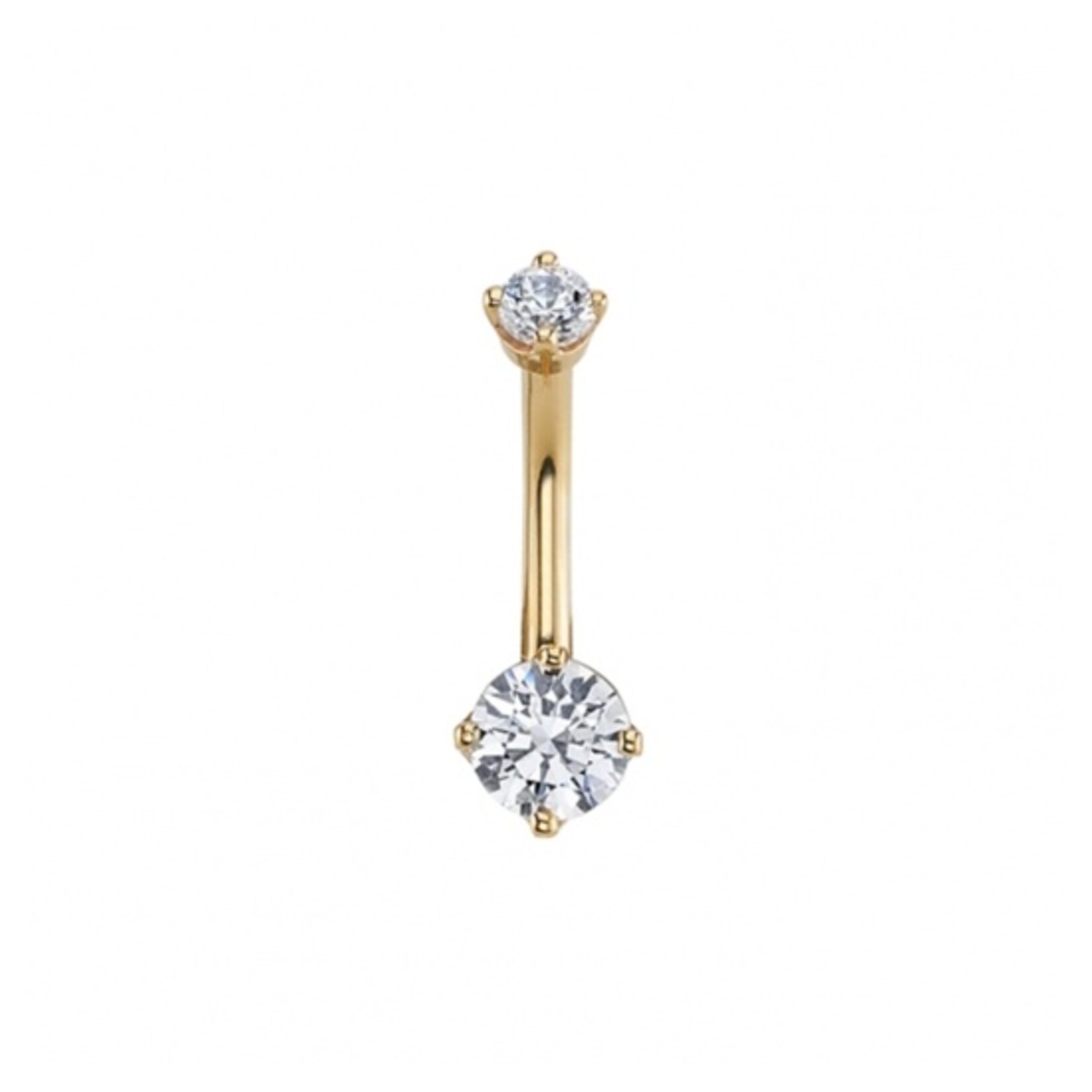 BVLA BVLA 14g solid 18 karat gold navel curve with 3.0 prong set VS1 diamond top and 4.0 prong set VS1 diamond bottom.